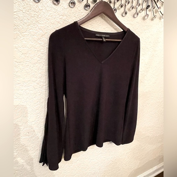 White House Black Market Woman’s Black Long Flutter Sleeve Top size smalll - Picture 1 of 16